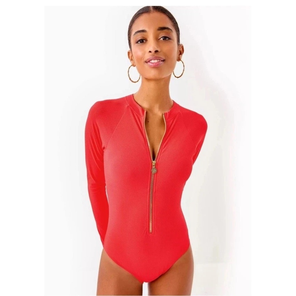 Lilly Pulitzer Randee Rashguard One Piece Swimsuit Size 10 Rococo Red